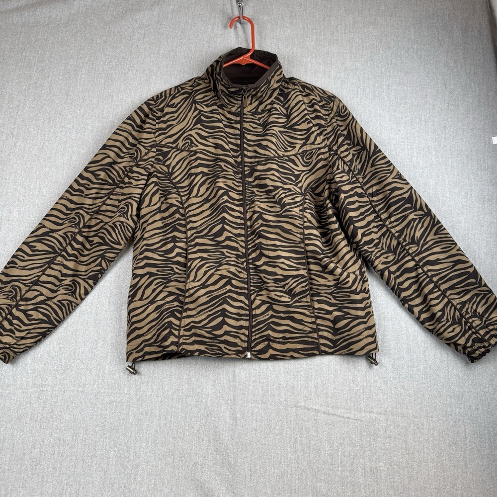 Athletech‎ Women's Medium Brown Zebra Stripe Zip Front Lightweight Jacket